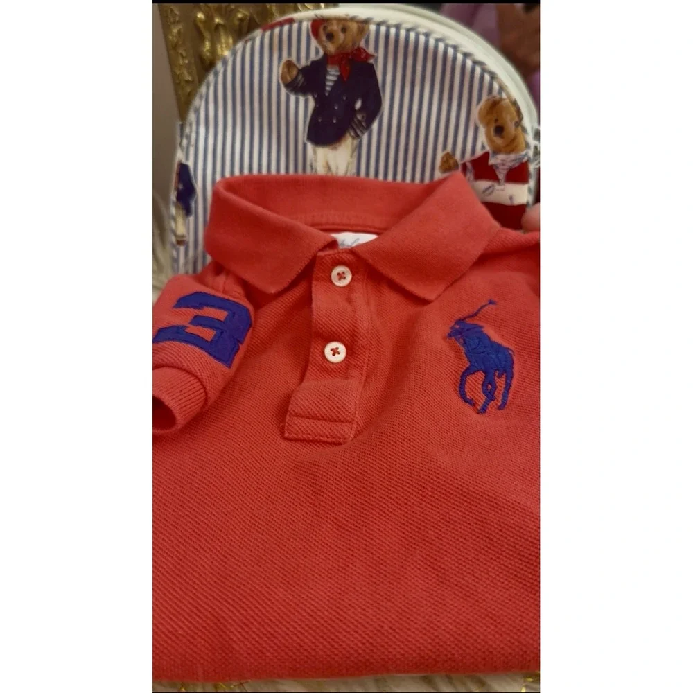 Ralph Lauren Baby Boys 9M Polo Shirt  Red/orange  Blue Big Pony Used
